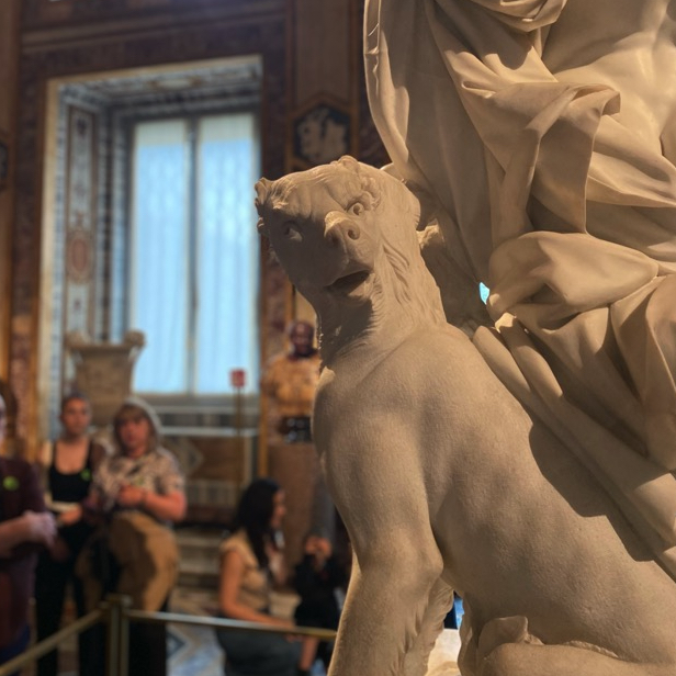 One of the three heads of Cerberus from the white marble statue of The Abduction of Proserpina by Gian Lorenzo Bernini