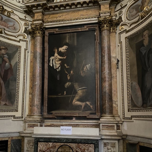 Caravaggio’s painting of the Madonna dei Pellegrini