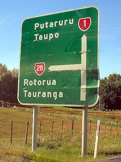 Road sign for route 28 in New Zealand