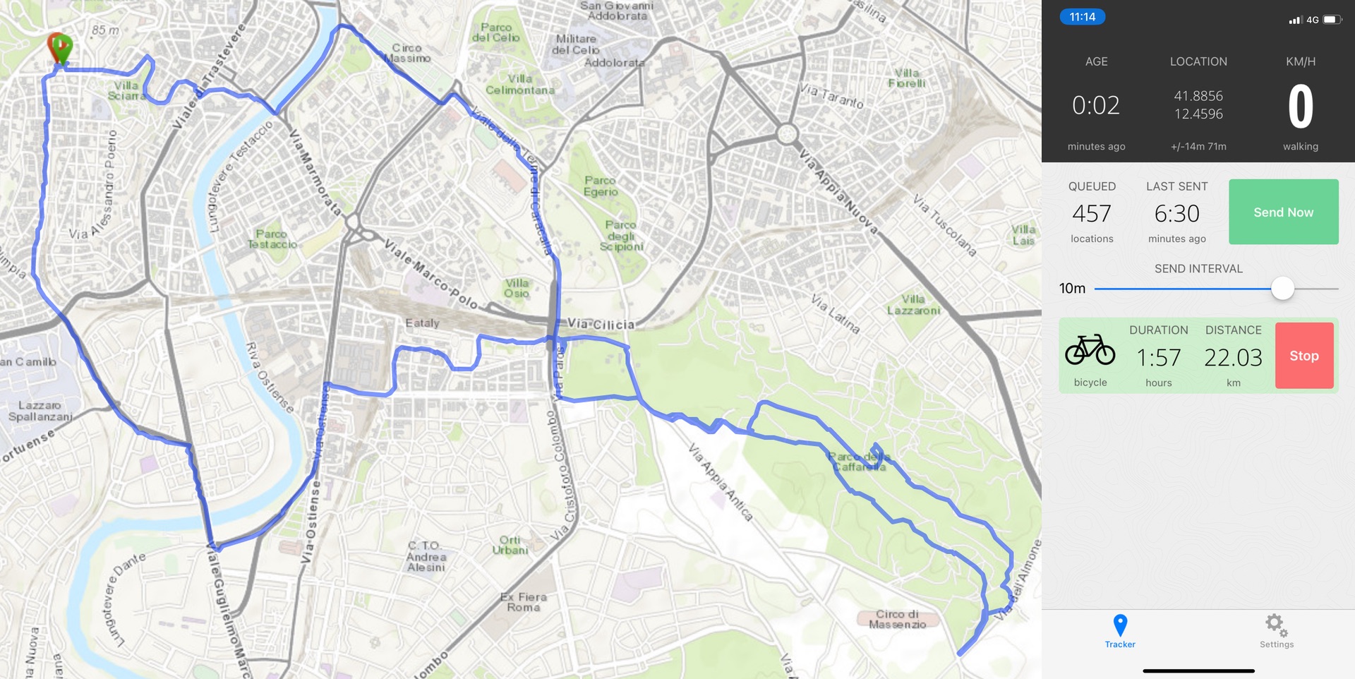 Graphic showing the route taken on the left and the summary details for the trip on the right