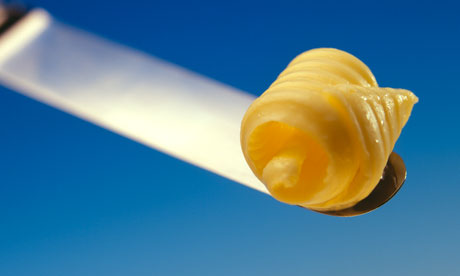 A curl of butter on the end of a knife