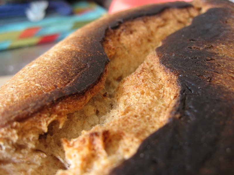 Top of rye loaf cracked