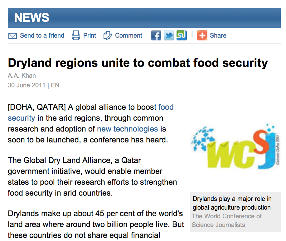 screenshot of headline Dryland regions unite to combat food security