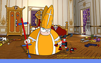 A cartoon drawing depicting Popetown's Pogoing Pope