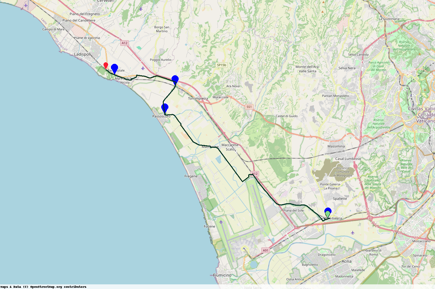 Map of cycle ride with markers at photo locations