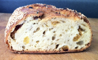 The slice of bread sent to me to recreate this semolina, sesame, fennel, raisin bread.