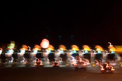 Blurry photo of traffic jam by night