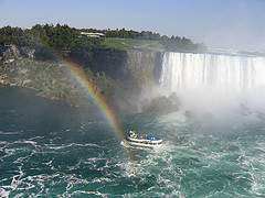 Niagara falls with a rainbow in the foreground