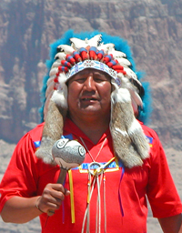 American Indian in feathered headdress